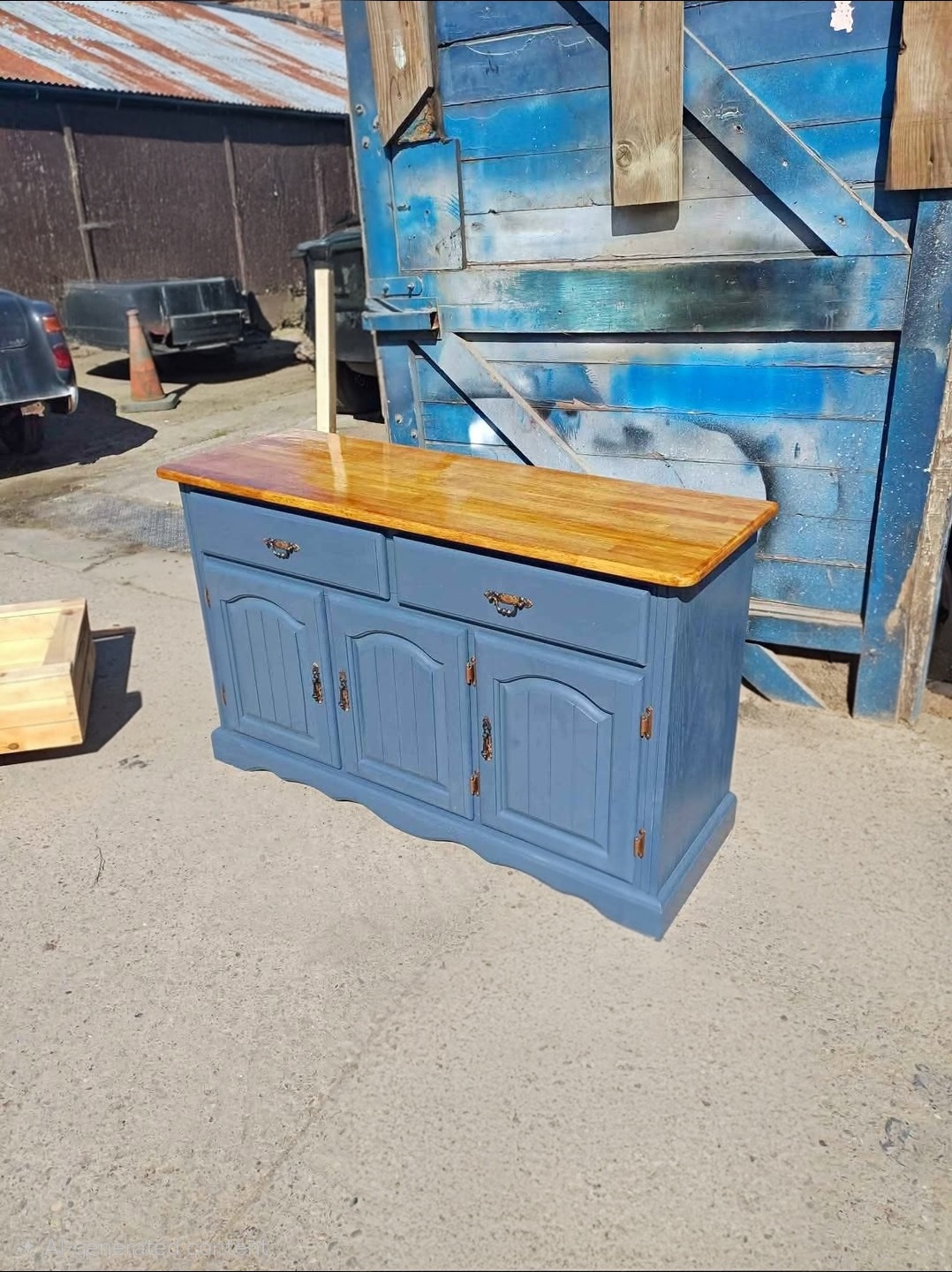 Blue Sideboard with Varnished top